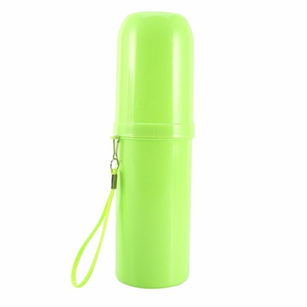 Cylindrical toothbrush holder for travel, green color